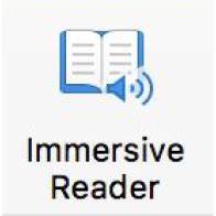 Image of a book with a speaker over the top. text reads: Immersive Reader